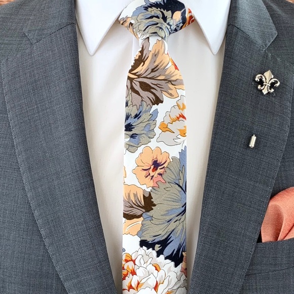Men's Ochre Mix Floral Print Necktie 5-Piece Gift Set - Picture 7 of 11